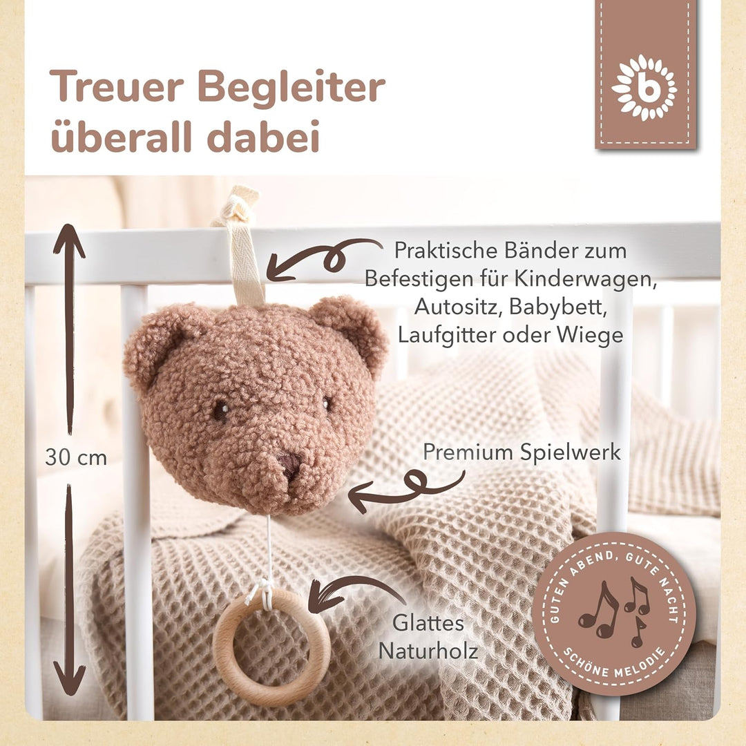 Bieco Musikspieluhr Bär Mika | ca. 30 cm | Baby Spieluhr aus Bouclé | Teddy Einschlafhilfe Babys | T