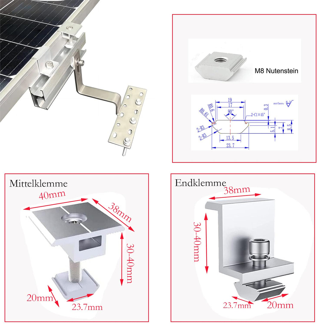 Solarmodul Halterung,Ziegeldach Solarpanel Halterung Dachhalterung für Aufachmontage Solar PV,Montag