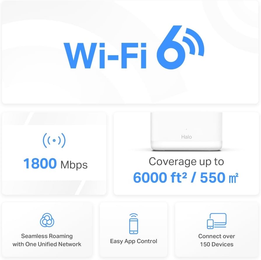 Mercusys Halo H1500X Wi-Fi 6 Mesh WLAN Set (3er Pack), AX1500 Dual Band Router & Repeater, Gigabit-P