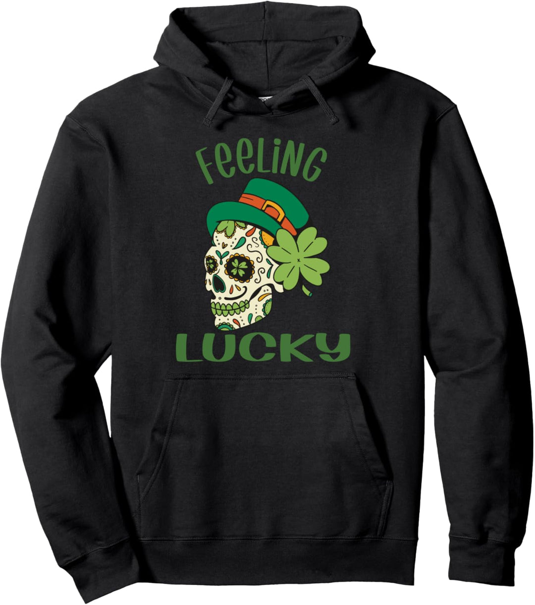St. Patrick's Day Irish Sugar Skull Feeling Lucky Pullover Hoodie