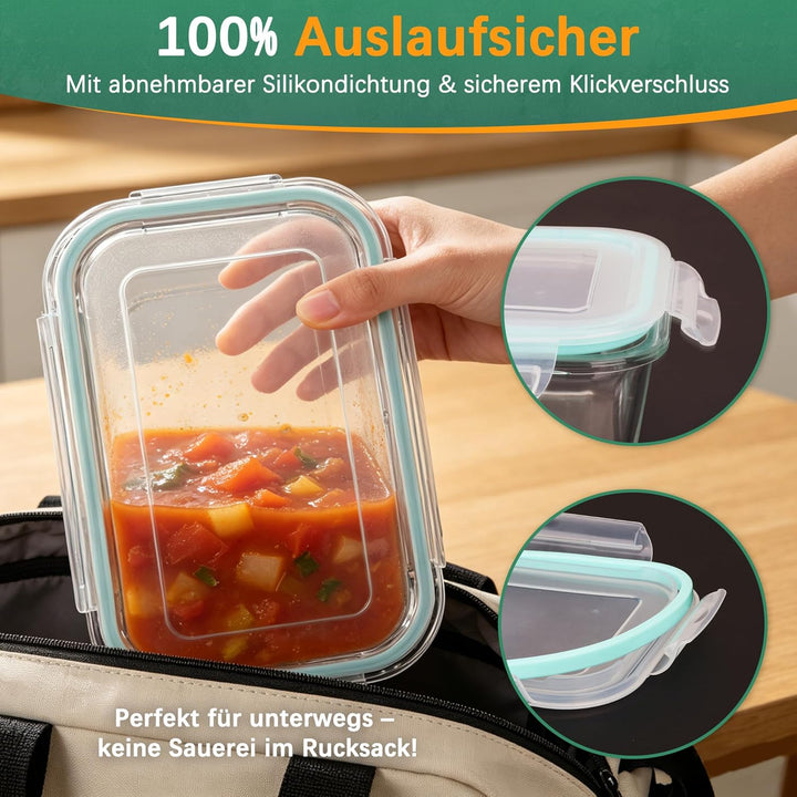 Glasbehälter mit Deckel 4er Set | Borosilikatglas Frischhaltedosen Luftdicht & Auslaufsicher | Vorra