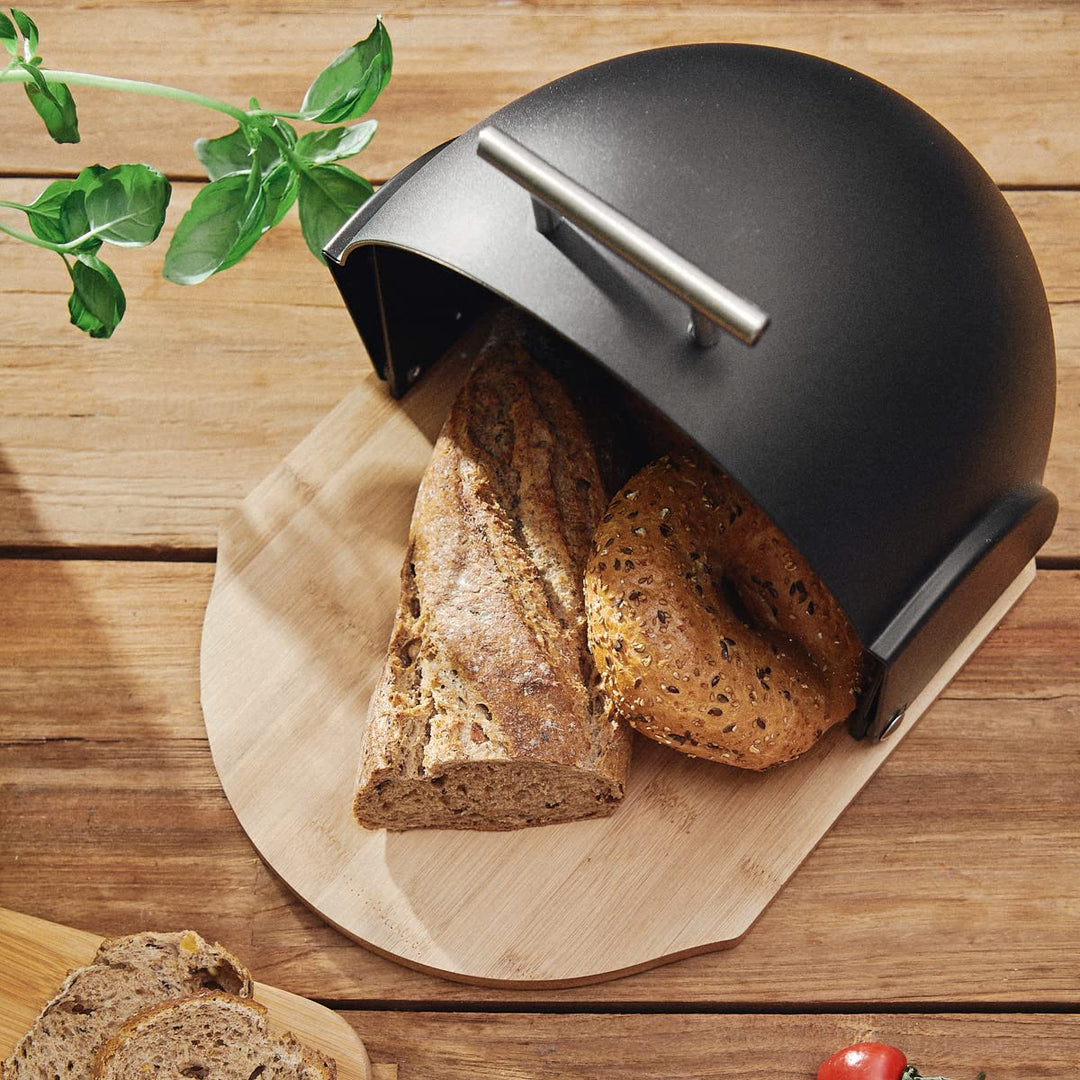 HOMLA Brotkasten Brotaufbewahrung Metall Deckel Brotaufbewahrungsbox für frische Back Darvin Schwarz