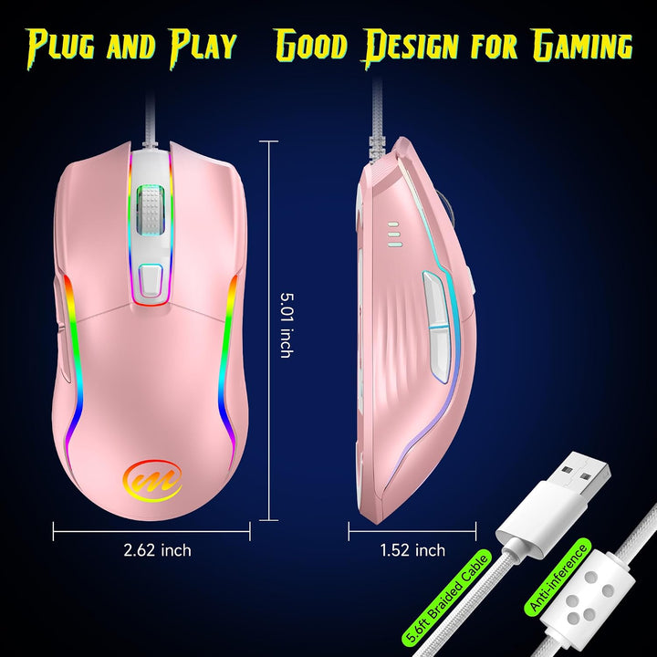 memzuoix Gaming Maus mit Kabel und LED-Lichtern – 12.800 DPI einstellbar, 6 Tasten, 12 RGB-Modi, Erg