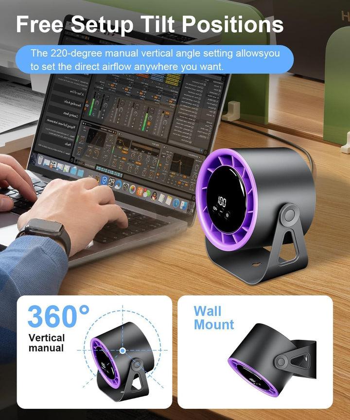 Macchiatto Tischventilator USB mit Akku, Leiser Mini Ventilator, 4 Geschwindigkeiten, 360° Verstellb