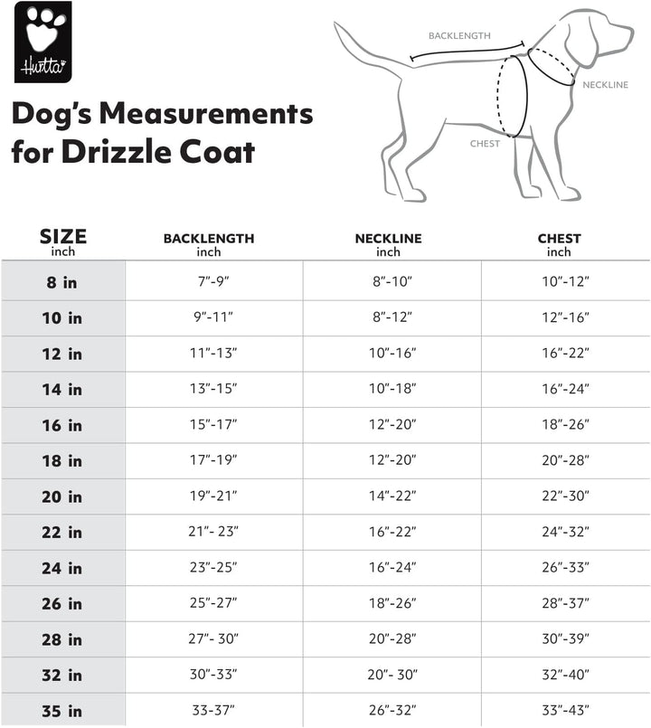 Hurtta Drizzle Regenjacke für Hunde, Wasserdicht Hundemantel mit Reflektoren, Schwarz 20cm