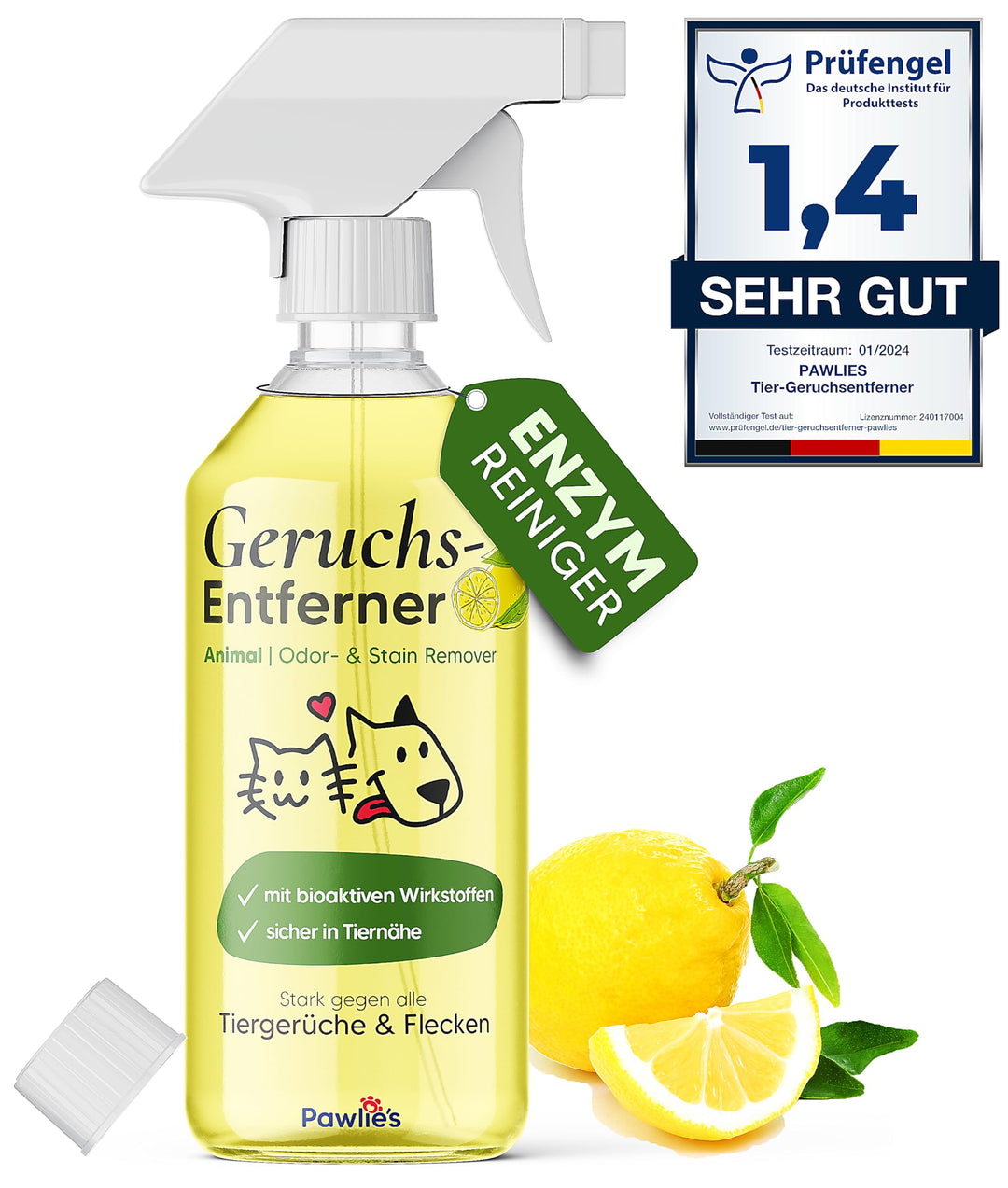 Pawlie's Tier-Geruchsneutralisierer (EXTREM STARK) & Enzymreiniger Katzenurin Geruchsentferner & Hun