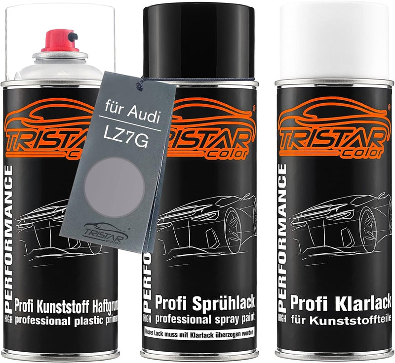 TRISTARcolor Autolack Spraydosen Set für Kunststoff Stossstange für Audi LZ7G Florettsilber Metallic