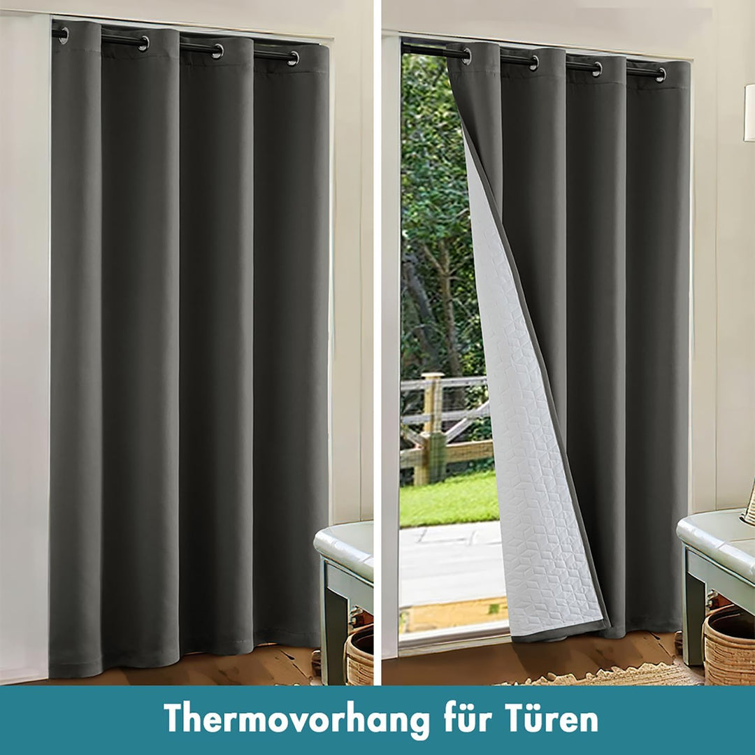MIULEE Thermovorhang Kälteschutz mit Gestepptem Futter, Grau Doppellagige Thermo Vorhang Gegen Kälte