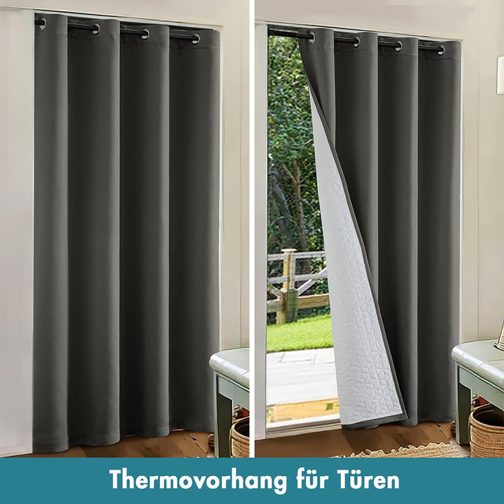 MIULEE Thermovorhang Kälteschutz mit Gestepptem Futter, Grau Doppellagige Thermo Vorhang Gegen Kälte
