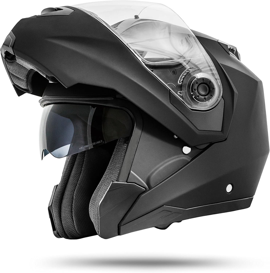 ATO-Moto Montreal Schwarz matt Grösse S M L XL Klapphelm mit Doppelvisier System und der neusten Sic