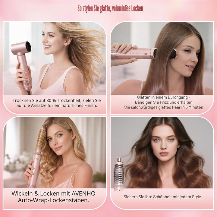 5 in 1 Warmluftbürste, Hairstyler Föhnbürste Volumen Lockenstab | Rundbürstenföhn, Warmluftbürste &amp;
