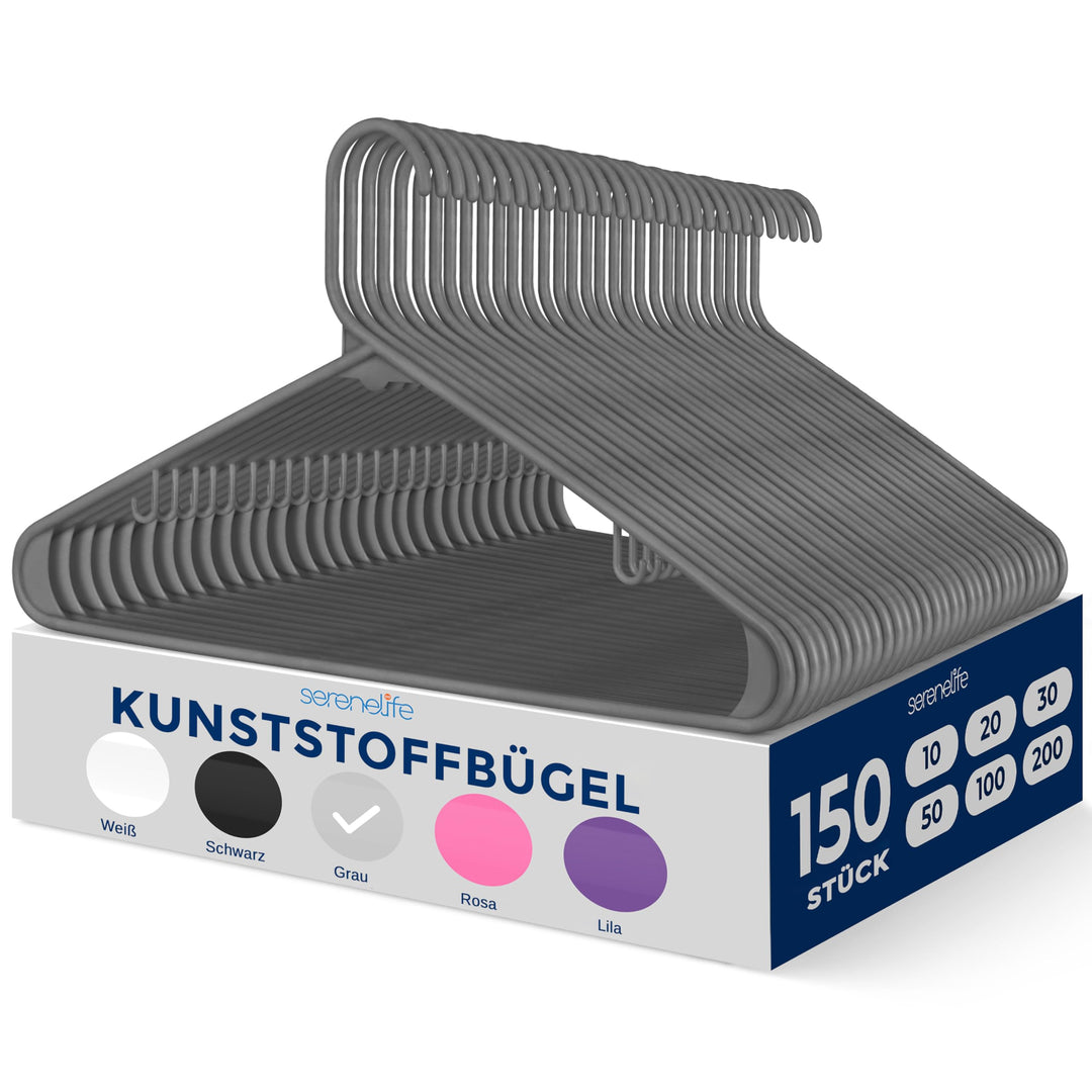 SereneLife Kleiderbügel Plastik, 150 Stück für Kleideraufbewahrung & Organisation, Platzsparende Kle