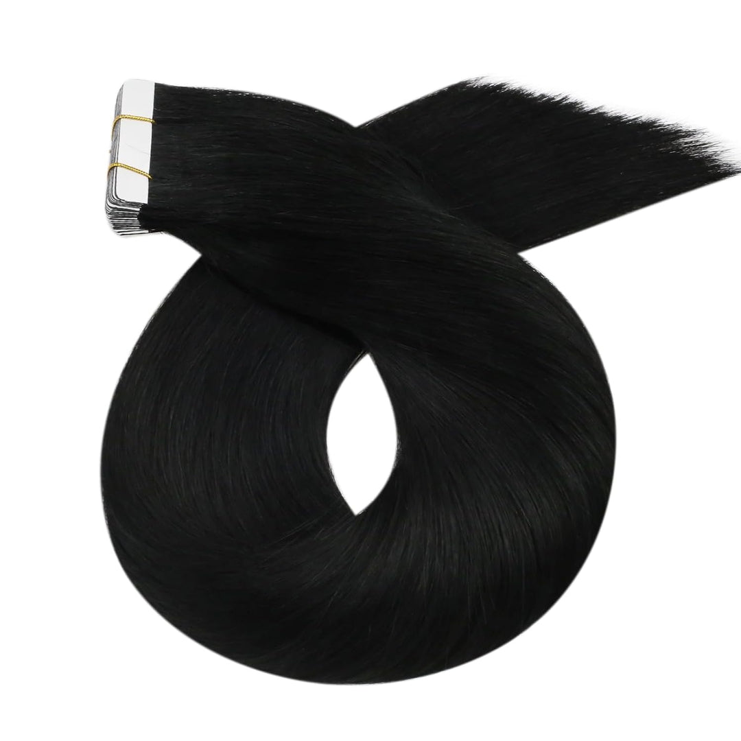 Moresoo Tape Extensions Echthaar Schwarz Invisible Tape in Extensions Echthaar 60cm Remy Haar Extens