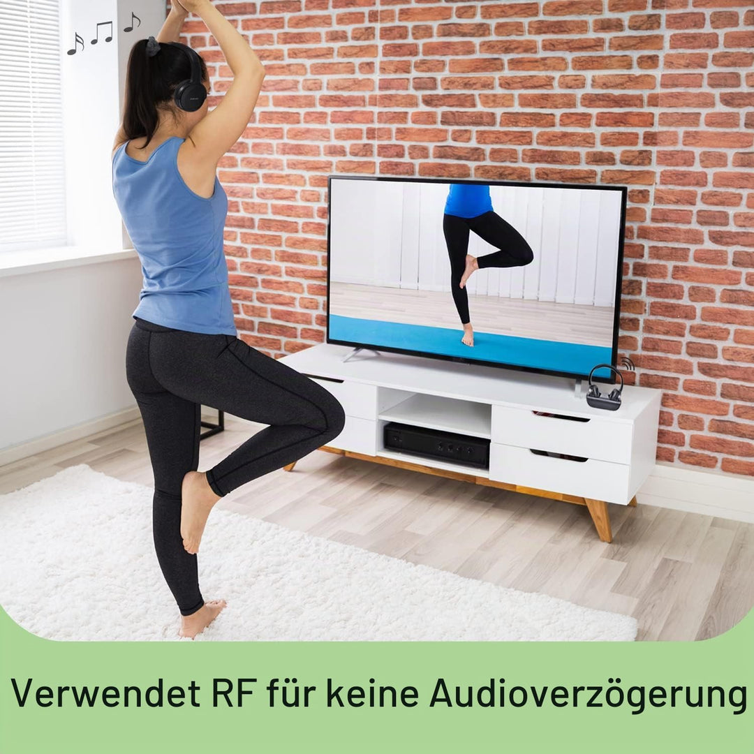Funkkopfhörer für Fernseher, On-Ear Kabelloser TV Kopfhörer mit RF Sender Ladestation mit Reichweite