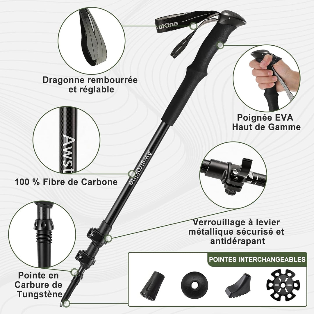 Ultraleichte Carbonfaser-Teleskop-Wanderstöcke – 172 g Nordic-Walking-Stöcke mit Voll-Eva-Griffen, A