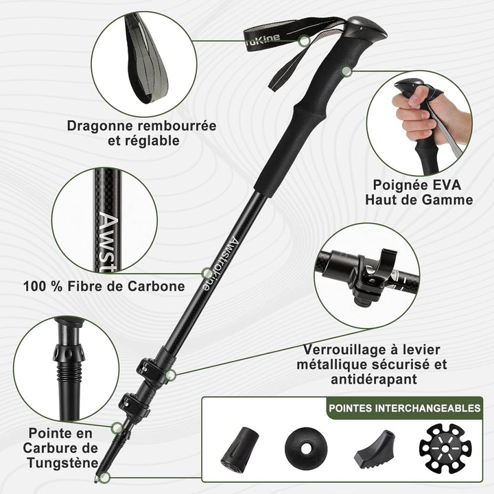 Ultraleichte Carbonfaser-Teleskop-Wanderstöcke – 172 g Nordic-Walking-Stöcke mit Voll-Eva-Griffen, A