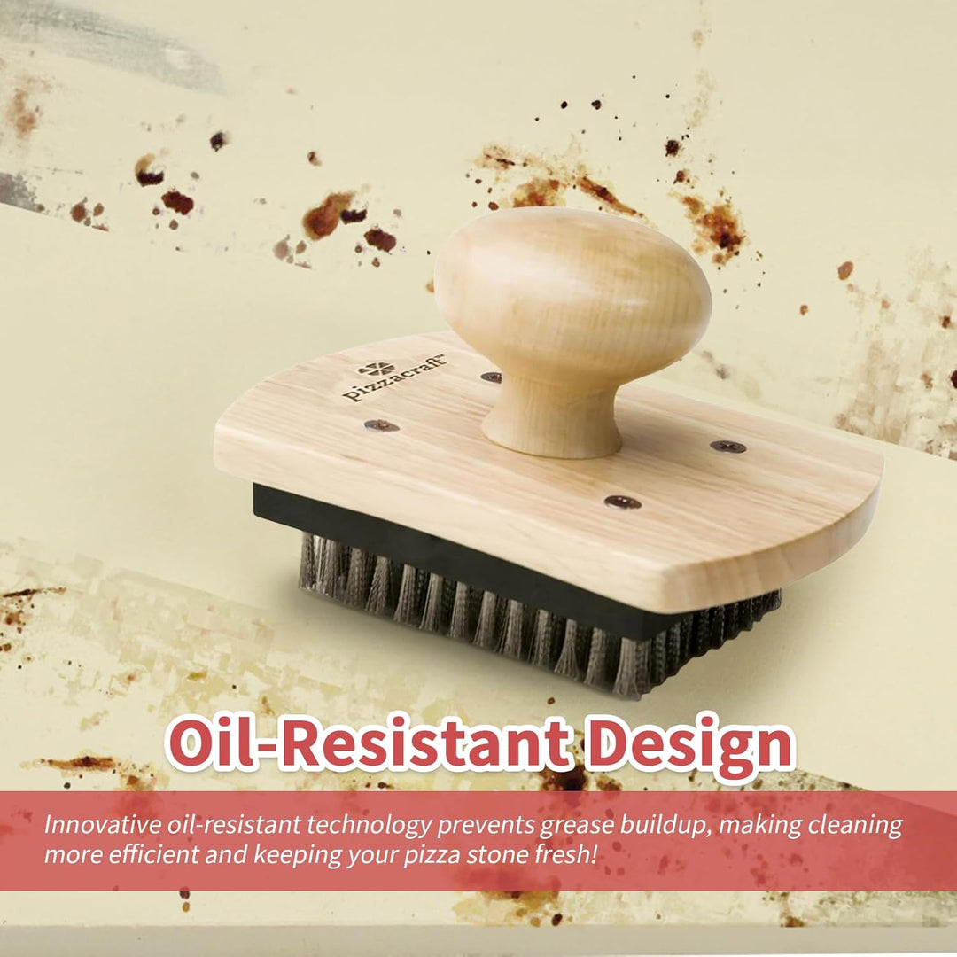 Pizzasteinbürste, 10,2 x 12,7 cm, Hartholzgriff, Pizzastein-Schrubber mit Edelstahlborsten (A), A