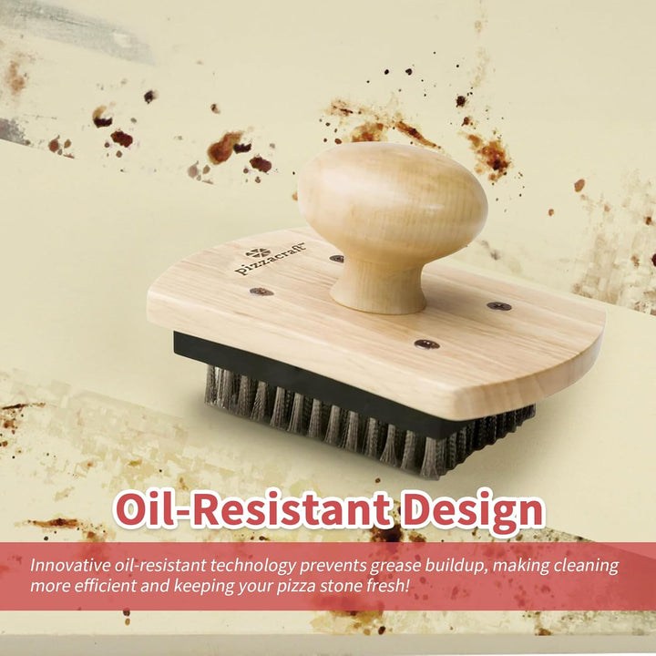 Pizzasteinbürste, 10,2 x 12,7 cm, Hartholzgriff, Pizzastein-Schrubber mit Edelstahlborsten (A), A