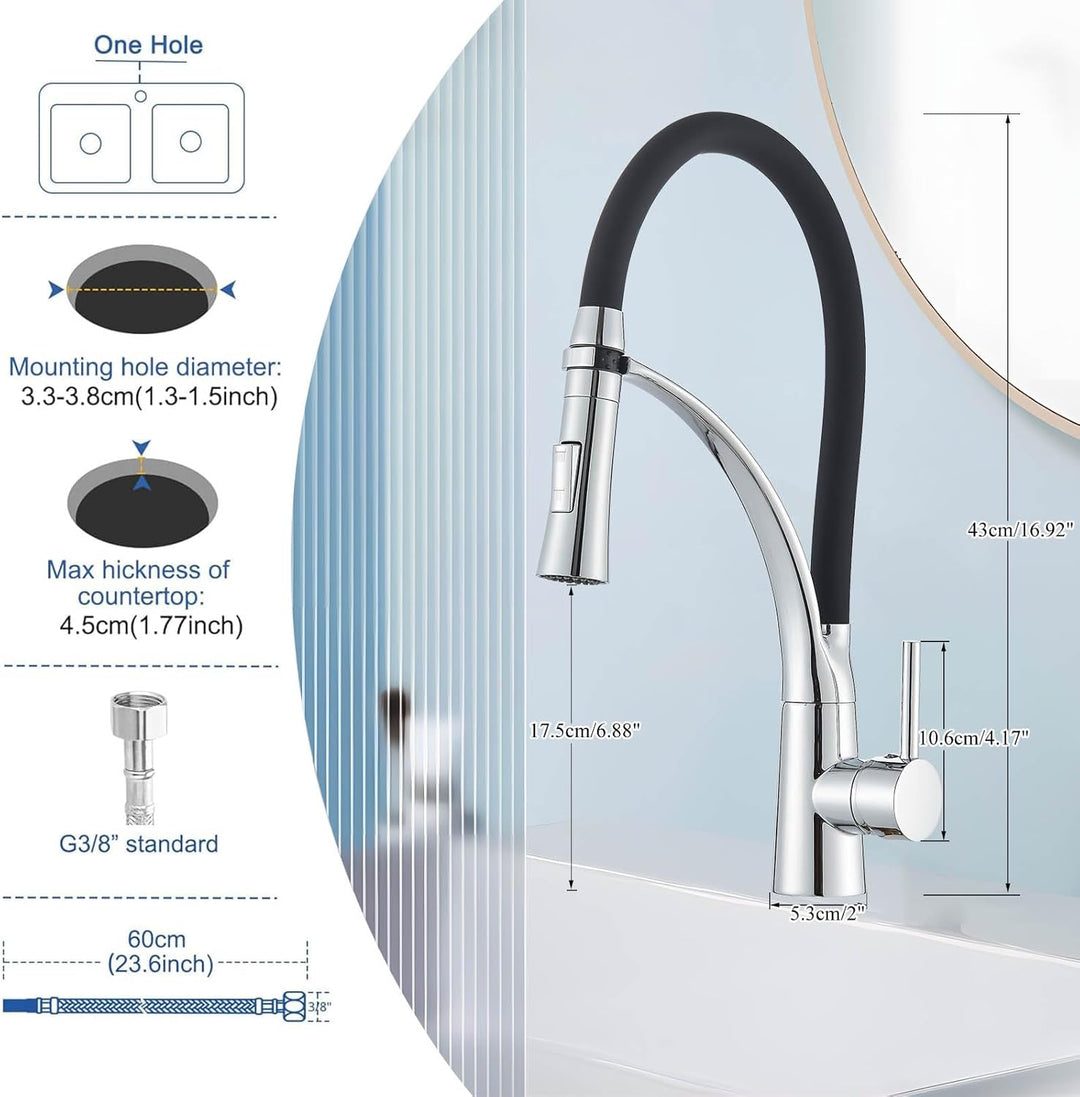 Niederdruck Armatur Küche Spültischarmatur Chrom Flexibler Schwarz 360° Drehbare mit 2 Sprühfunktion