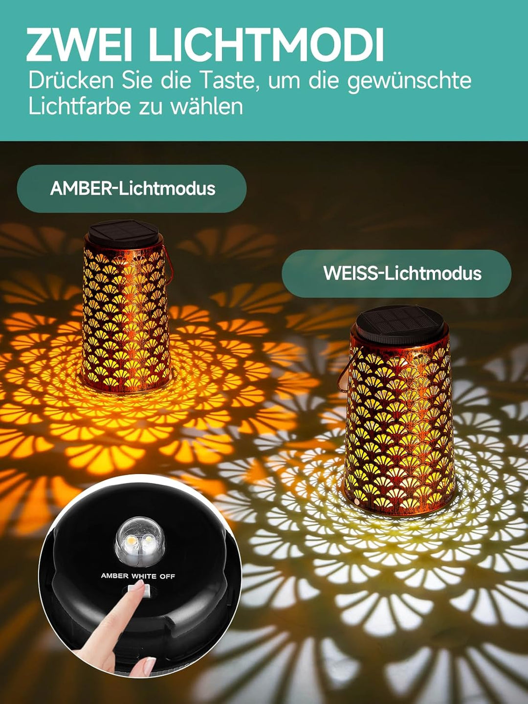 Solarlaterne für Aussen, Moman 2 Stück Metall Solarlampen für Aussen Garten mit Kalt/Warm Licht, Hän