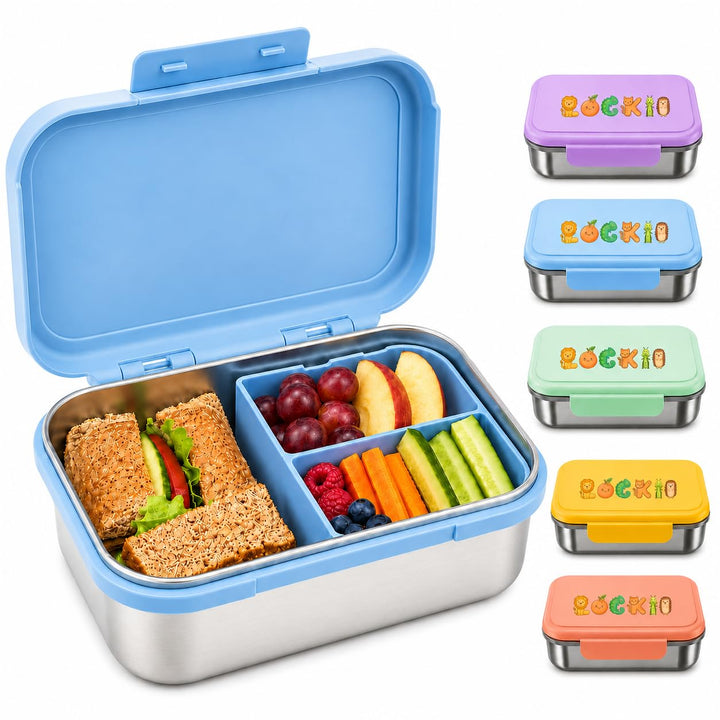 Kinder Brotdose Edelstahl 1000 ml mit Snackbox – Lunchbox mit Fächern, Edelstahl-Boden und BPA-freie