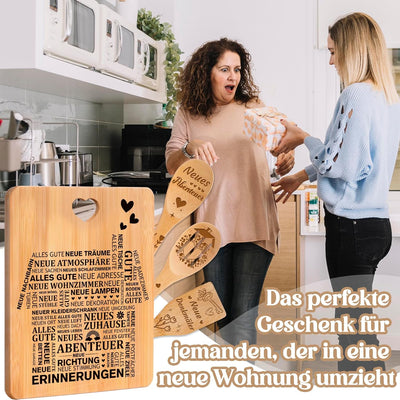 Apjielop Einzugsgeschenke Haus, Bambus Schneidebrett Set Geschenk zum Einzug ins Haus, Richtfest Ges