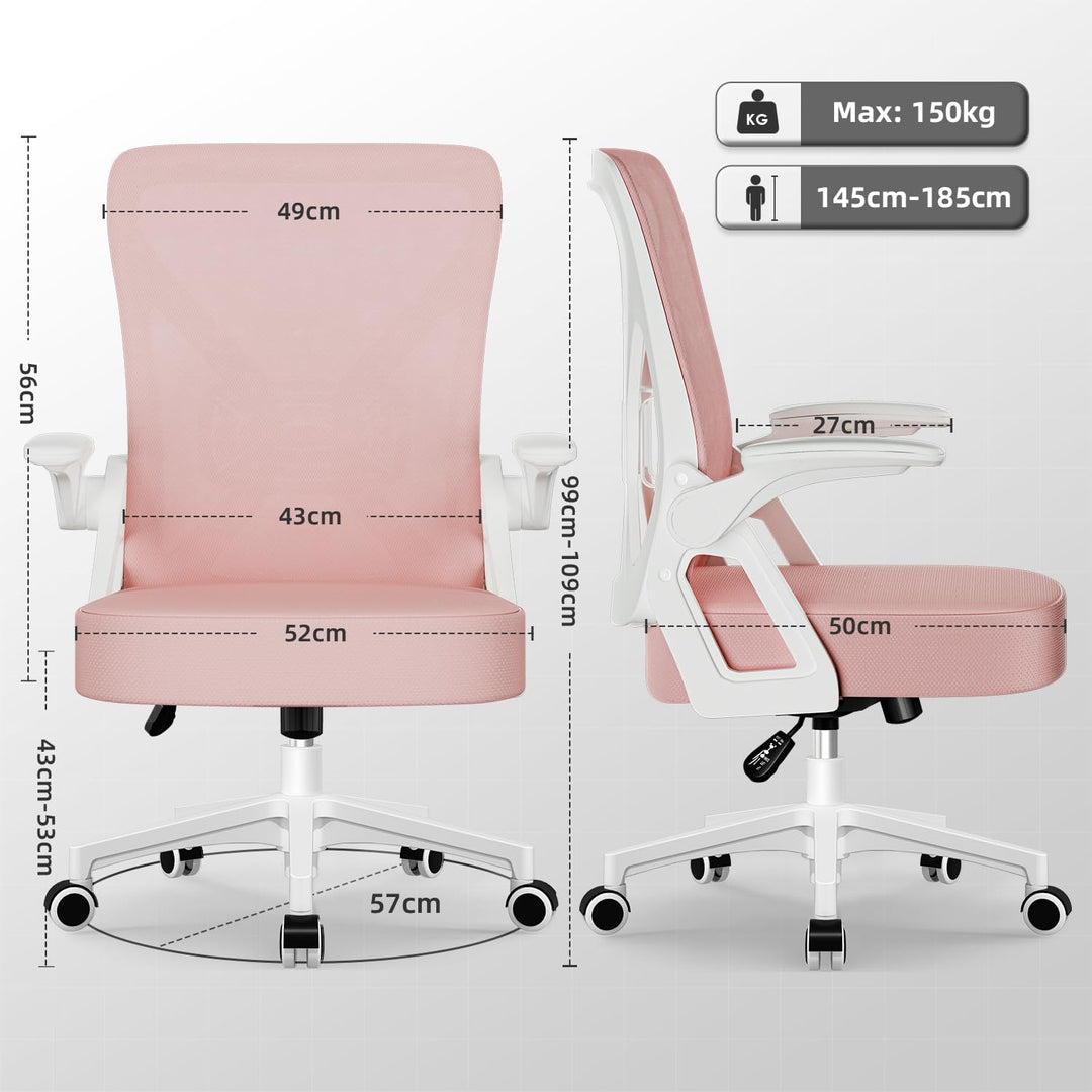 Airchros Bürostuhl, Schreibtischstuhl Bürostuhl Ergonomisch mit Einstellbarer Lendenstütze, Hochklap