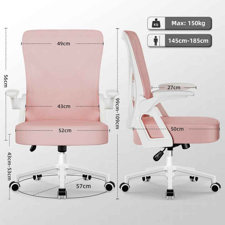 Airchros Bürostuhl, Schreibtischstuhl Bürostuhl Ergonomisch mit Einstellbarer Lendenstütze, Hochklap