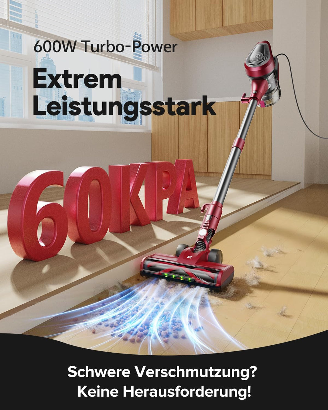 Vexilar C8 Staubsauger mit Kabel, 60KPa & 600W Starke konstante Saugkraft, Staubsauger beutellos, 7m