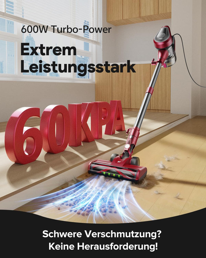 Vexilar C8 Staubsauger mit Kabel, 60KPa & 600W Starke konstante Saugkraft, Staubsauger beutellos, 7m