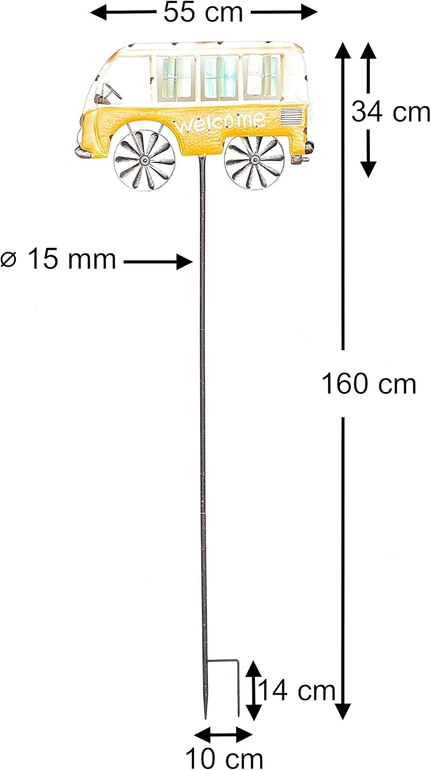 DanDiBo Gartenstecker Metall Bus Auto XL 160 cm Gelb Weiss 96104 Windspiel Willkommen Windrad Wetter
