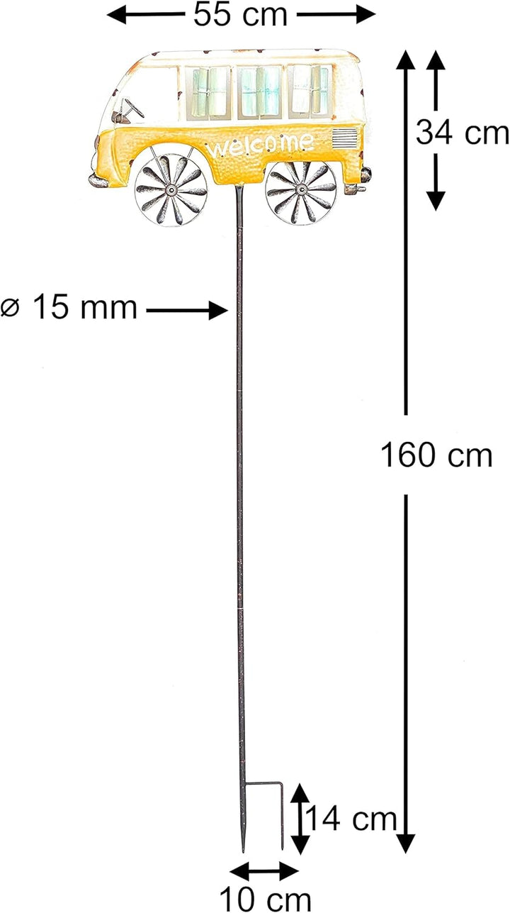 DanDiBo Gartenstecker Metall Bus Auto XL 160 cm Gelb Weiss 96104 Windspiel Willkommen Windrad Wetter