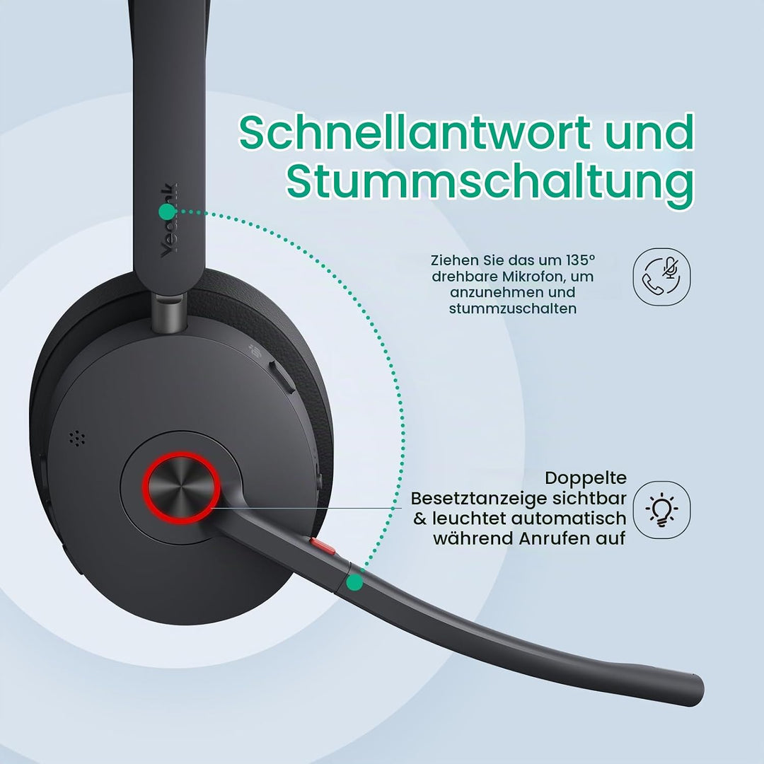 Yealink WH68 Hybrid ANC DECT &amp; Bluetooth Kabelloses Headset mit Mikrofon, Büro-Headset mit DECT-Dong