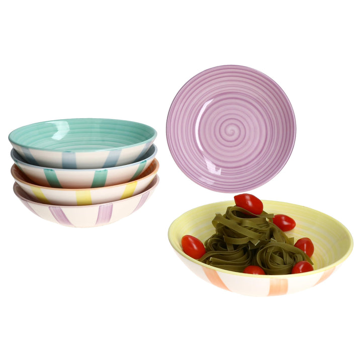 MamboCat Beach Pastello Stripes 6er Set Suppenteller I 600ml I Steingut-Teller mit Pastell Streifen