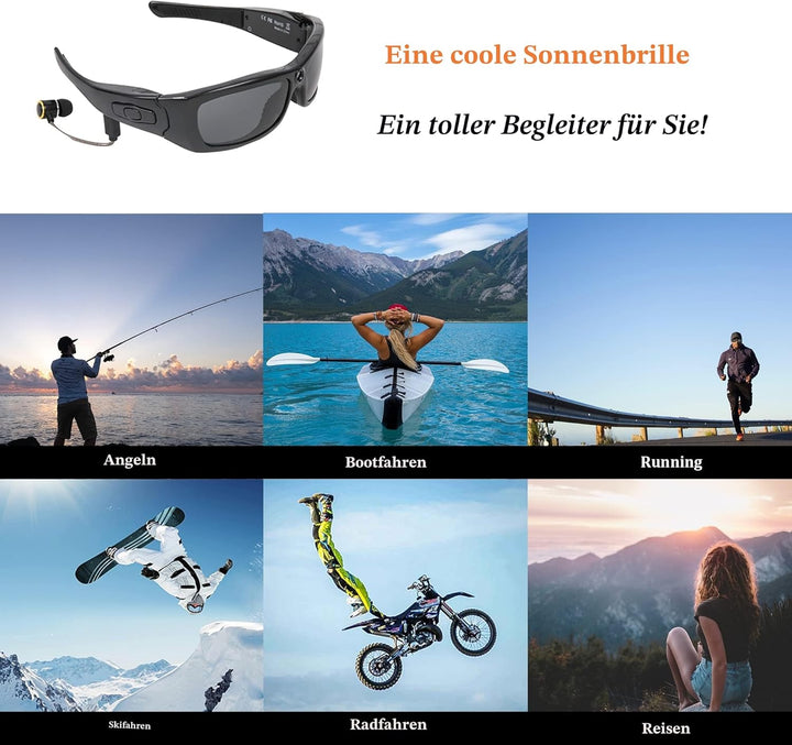 Hereta Kamera Sonnenbrille, Bluetooth Sonnenbrille Full HD 1080P Videokamera Brille mit UV-Schutz Po