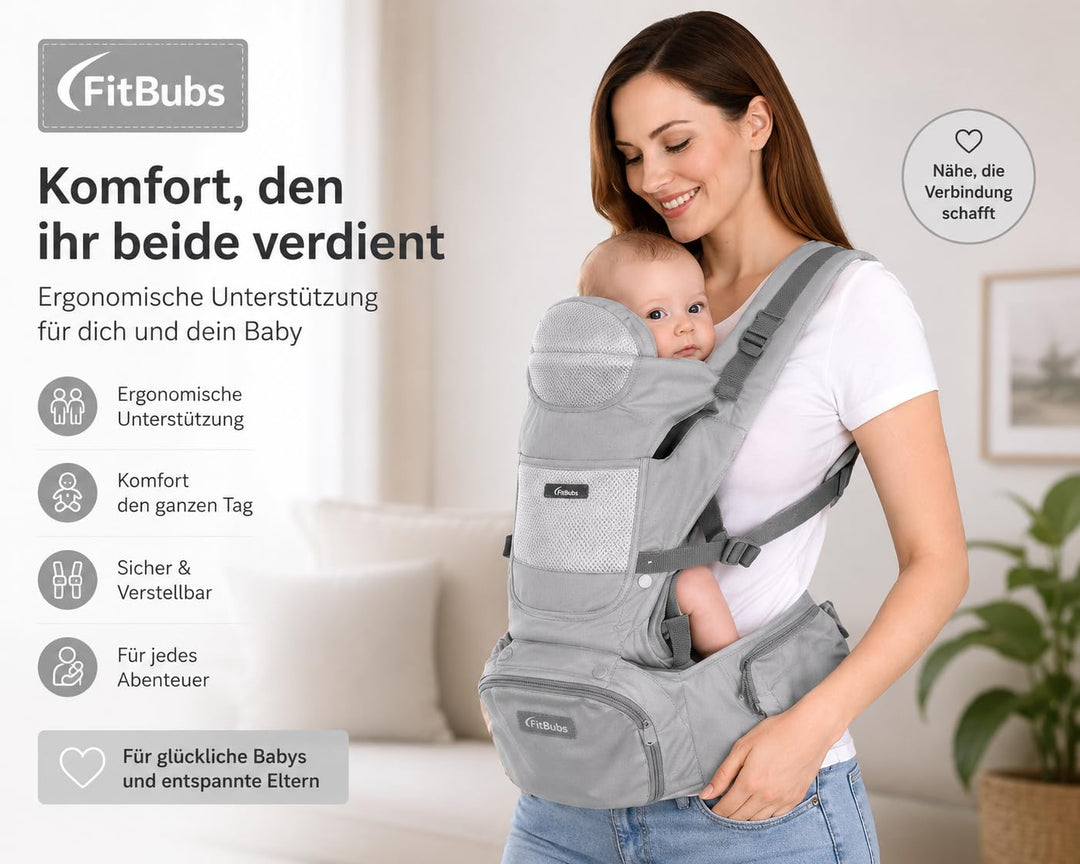 Babytrage für Neugeborene ab Geburt, 2-in-1 Babytrage mit Hüftsitz, Geeignet für 3–36 Monate, 3–20 k