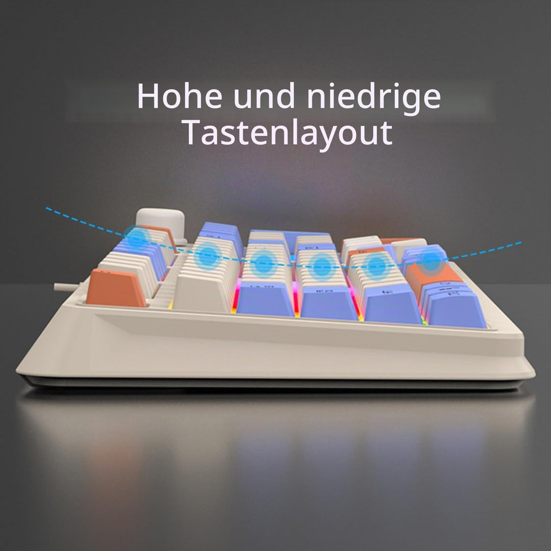 Lancoon Kabelgebundene Gaming Tastatur mit 94 Tasten Mechanisch 3 Farben Gemischte Tastenkappen Cool