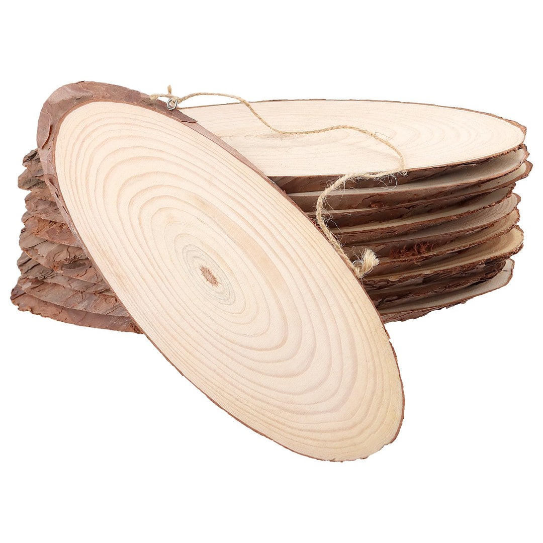 FUNSUEI 10 Stück Oval Holzscheiben 30cm Durchmesser, Ovale Baumscheiben Deko, Unvollendete Holzschei