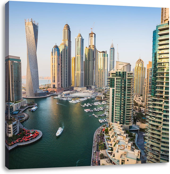 Pixxprint Dubai Metropole, Format: 70x70 auf Leinwand, XXL riesige Bilder fertig gerahmt mit Keilrah