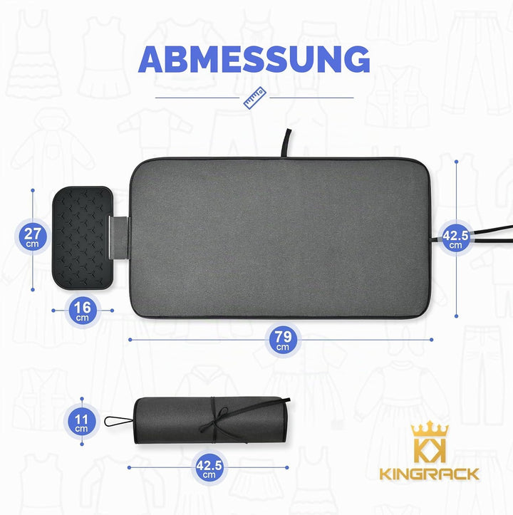 KINGRACK Bügelmatte, rutschfest, 80x42 cm, Schwarz | Extrem rutschfeste Oberfläche, hitzebeständig,