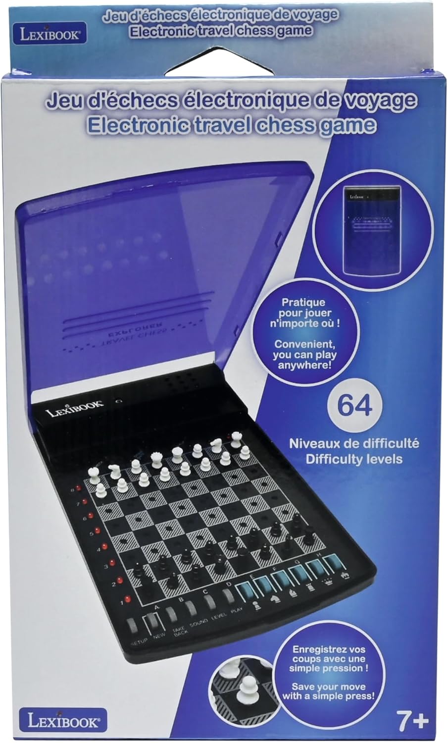 Lexibook, Elektronisches Reiseschachset, 32 Figuren, 64 Schwierigkeitsstufen, 1 bis 2 Spieler, Strat