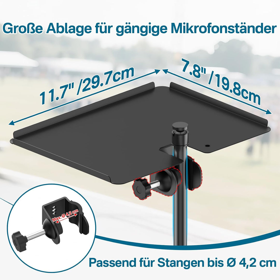 Metall Mikrofonständer Ablage mit Handyhalter – 11,7" x 7,8" Funktionsgrosse Mikrofonständer Tablett