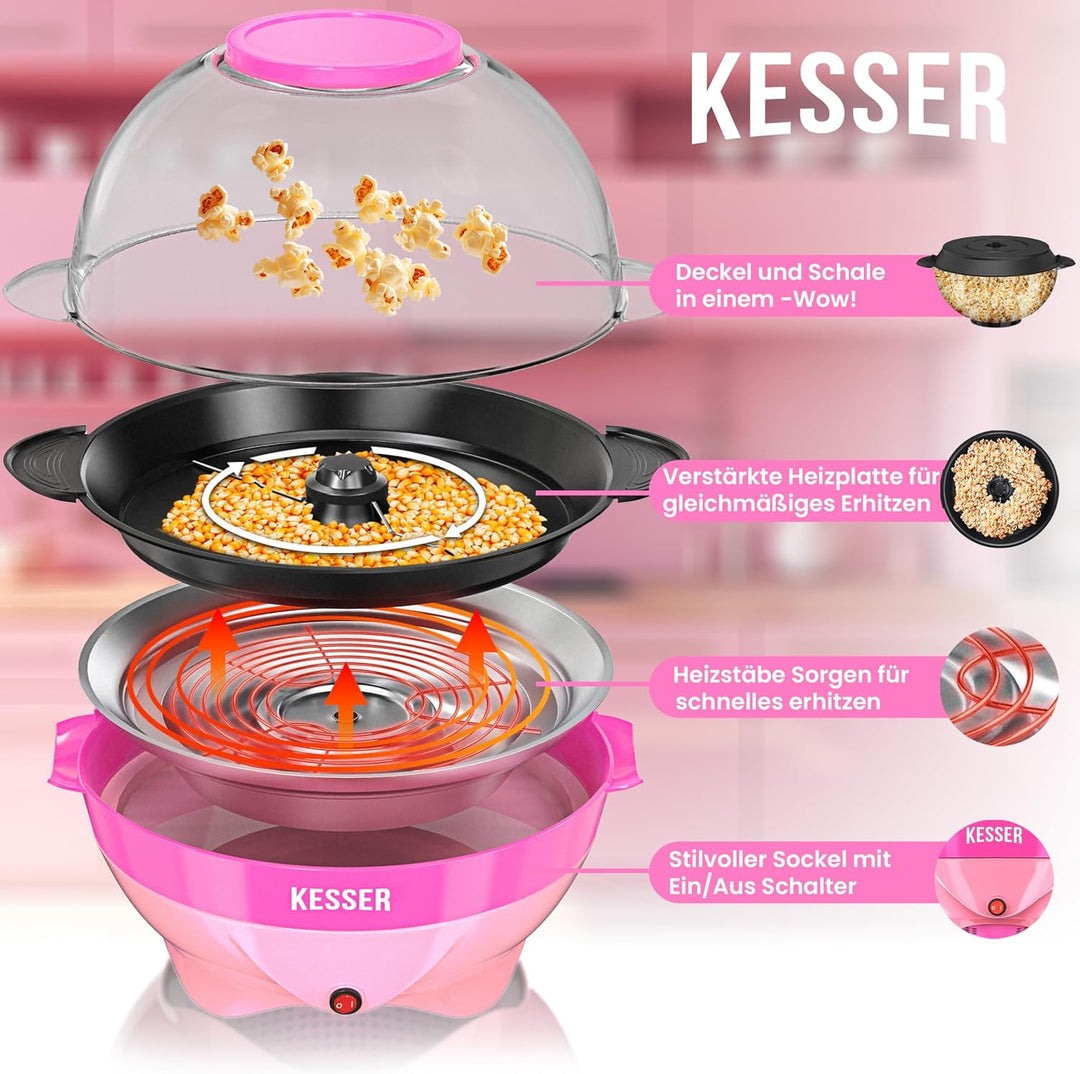 KESSER® Popcornmaschine Gross 800W Popcorn-Maker 5,5l Inhalt mit Antihaftbeschichtung Deckel & Servi