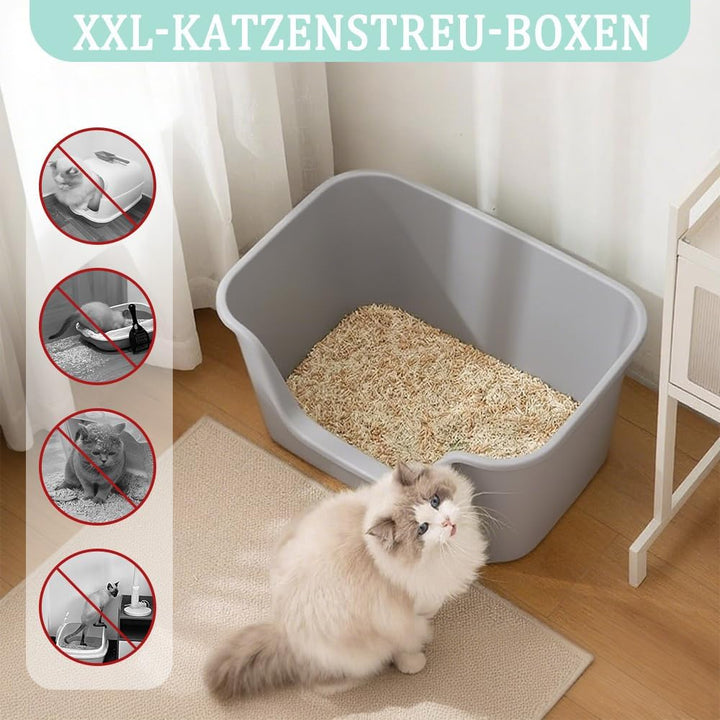 Katzenklo Gross 64x45x33cm, Katzenklo Hoher Rand Ohne Deckel, Katzentoiletten Offen, Spritzwasserges