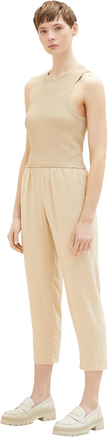 TOM TAILOR Denim Damen Tapered Stoffhose aus Leinen XXL 31700 - Dusty Sand Beige, XXL 31700 - Dusty