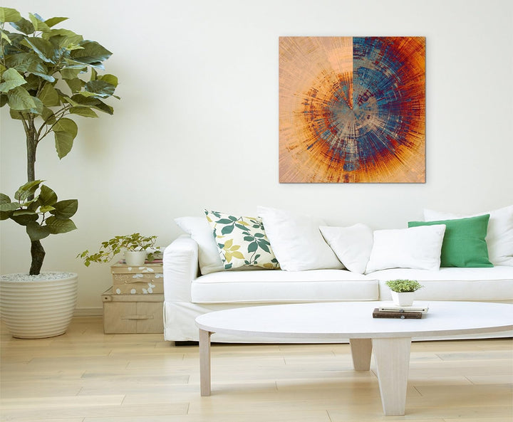 Wandbild 90x90cm Vintage Gemälde eines Baum Querschnitts auf Leinwand für Wohnzimmer, Büro, Schlafzi