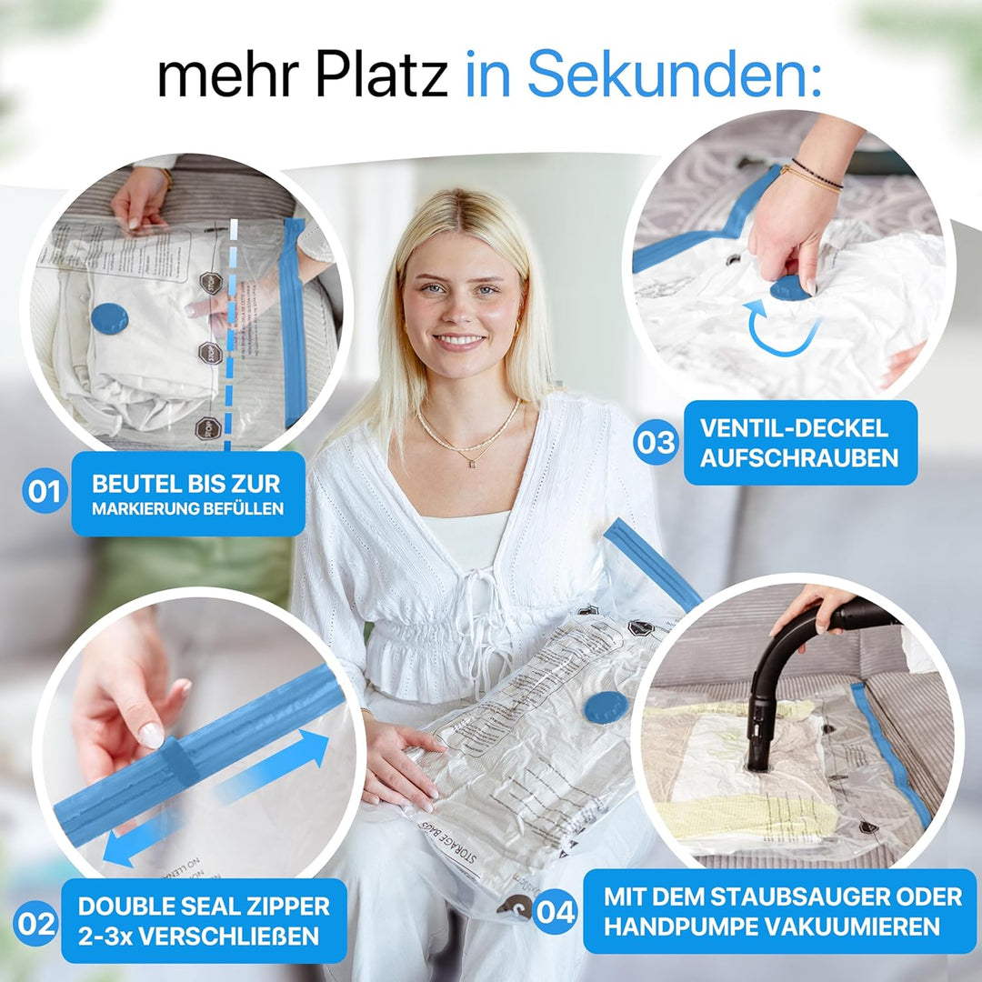 Vakuumbeutel für Bettdecken XXL [6 Stück] (90x130 cm) - INKL. ETIKETTEN - Jumbo Vakuumtüten für Klei