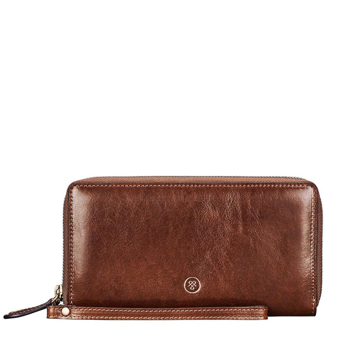 Maxwell Scott Italienische Damen Luxus Leder Clutch Meleto in Cognac Braun, Cognac Braun