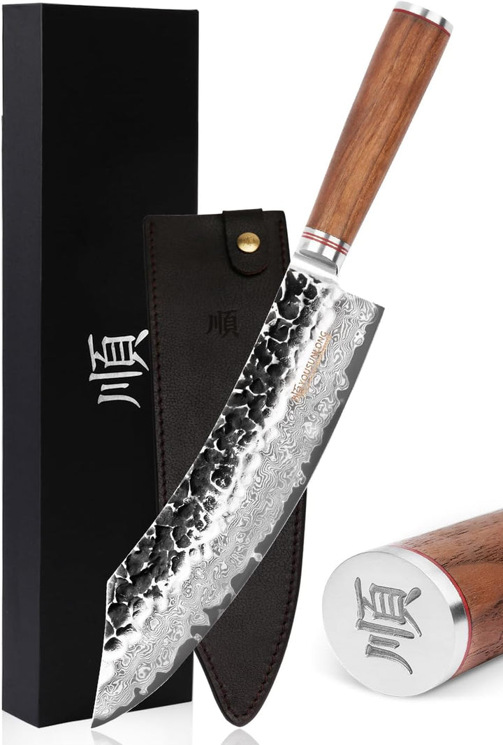 YOUSUNLONG Blockmesser 10 Zoll Profi Blockmesser mit Damast Klinge 25 cm Knives Japanischer Griff au