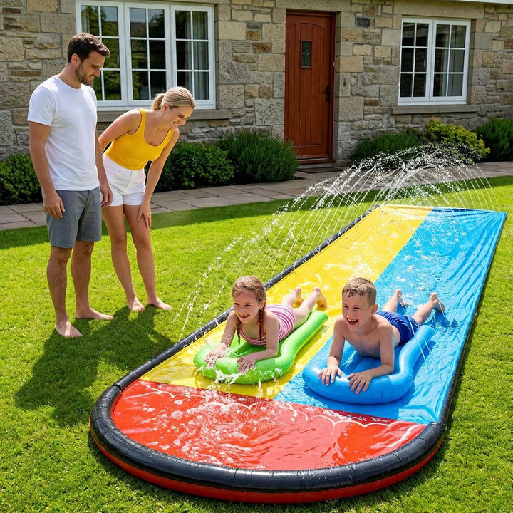 Wasserrutsche Garten 15.8ft/480cm, Doppelrutsche mit Eingebautem Sprinkler